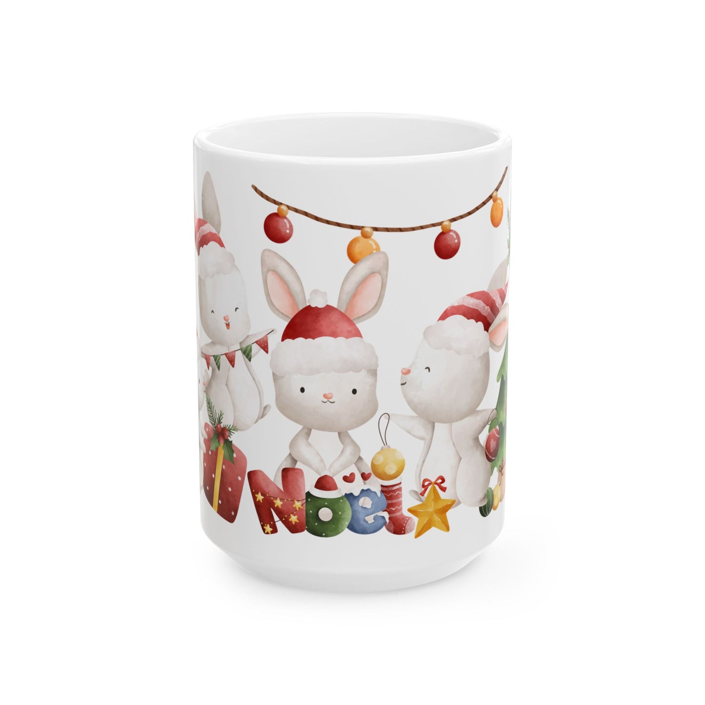 "Merry Christmas" Bunny Mug – Festive Holiday Coffee Cup with Cute Rabbit Design, (11oz, 15oz)