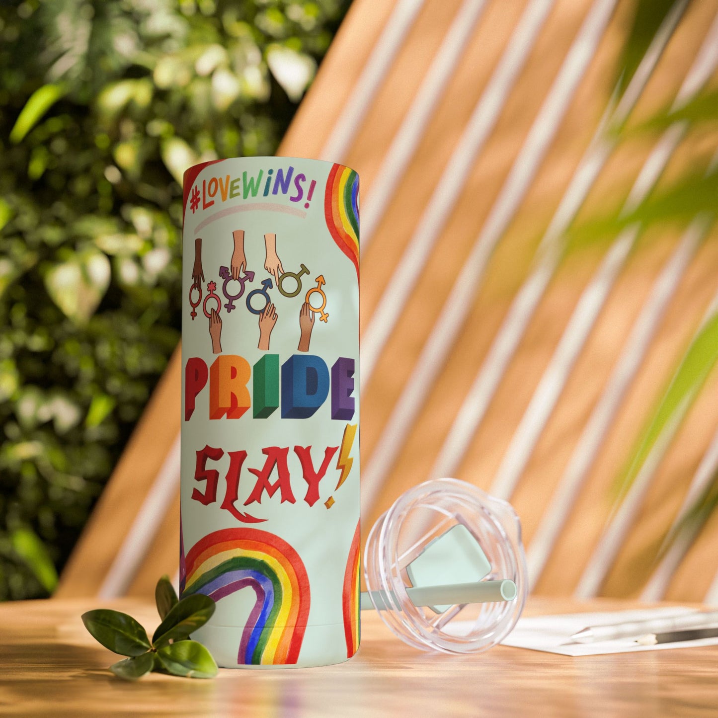 LGBTQ+ Pride Skinny Tumbler - Rainbow Love Wins Design Matte Tumbler, 20oz