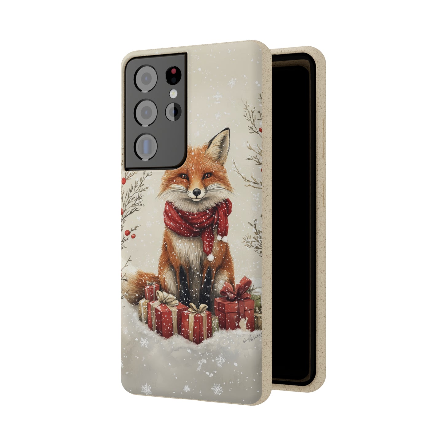 Christmas Fox Phone Case – Festive Holiday Design with Cute Fox and Gift Boxes - Biodegradable Cases