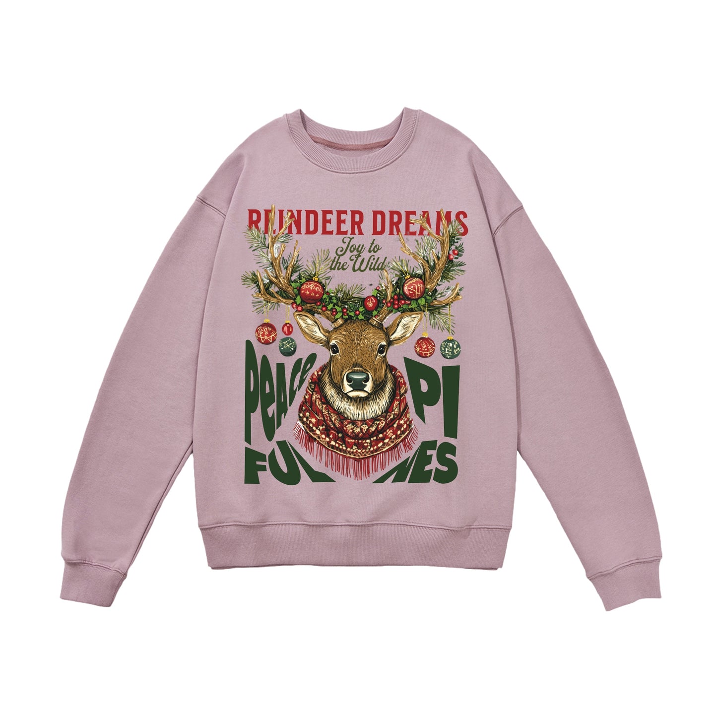 Oversized Christmas Sweatshirt - Reindeer Dreams Design - Cozy Winter Holiday Sweater