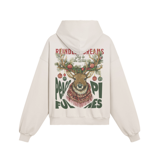 Sun Faded Ripped Pocket Hoodie - 'Oh Deer, It’s Christmas!' & 'Reindeer Dreams' Holiday Designs - Cozy Vintage Look