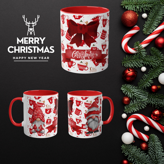 Red Christmas Mug with Bow and Festive Pattern – Perfect Holiday Gift 11oz