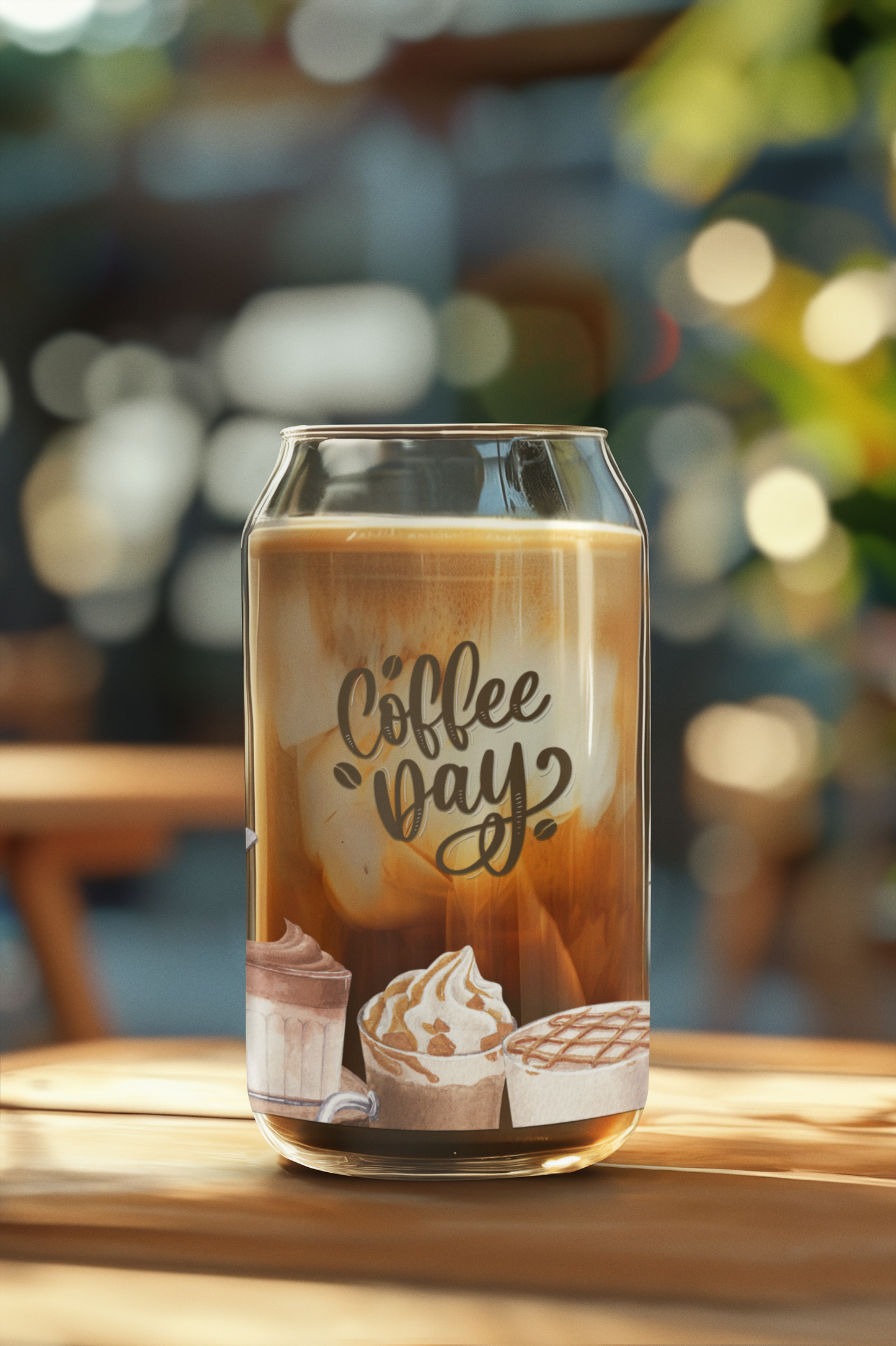 "Coffee Day" Glass Tumbler with Bamboo Lid & Straw – Eco-Friendly Drinkware for Coffee Lovers, 16oz