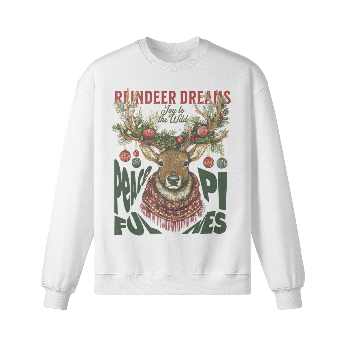 Oversized Christmas Sweatshirt - Reindeer Dreams Design - Cozy Winter Holiday Sweater