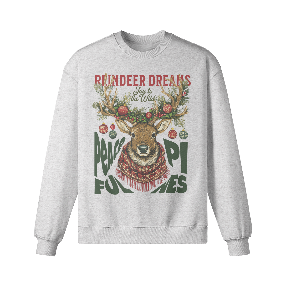 Oversized Christmas Sweatshirt - Reindeer Dreams Design - Cozy Winter Holiday Sweater