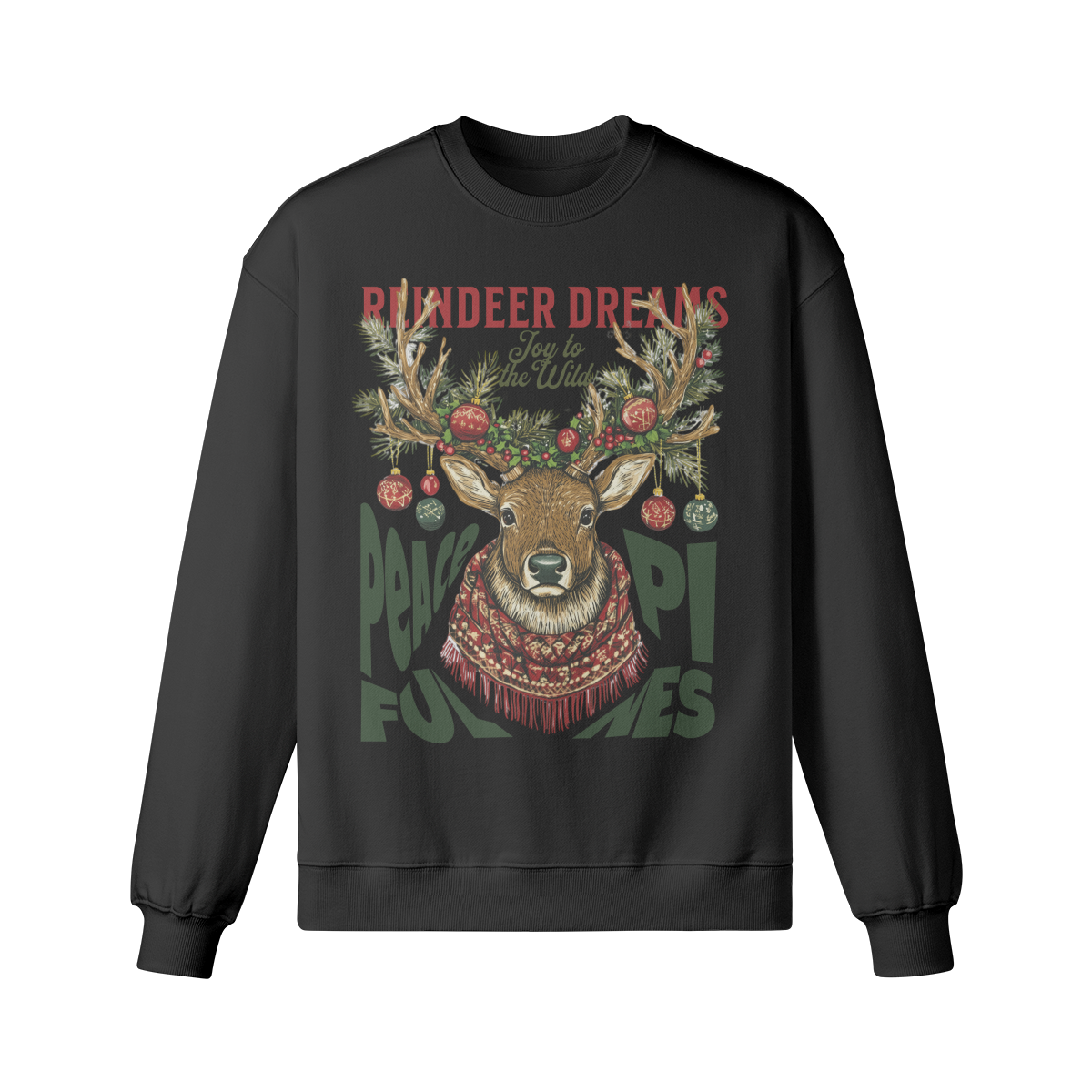 Oversized Christmas Sweatshirt - Reindeer Dreams Design - Cozy Winter Holiday Sweater