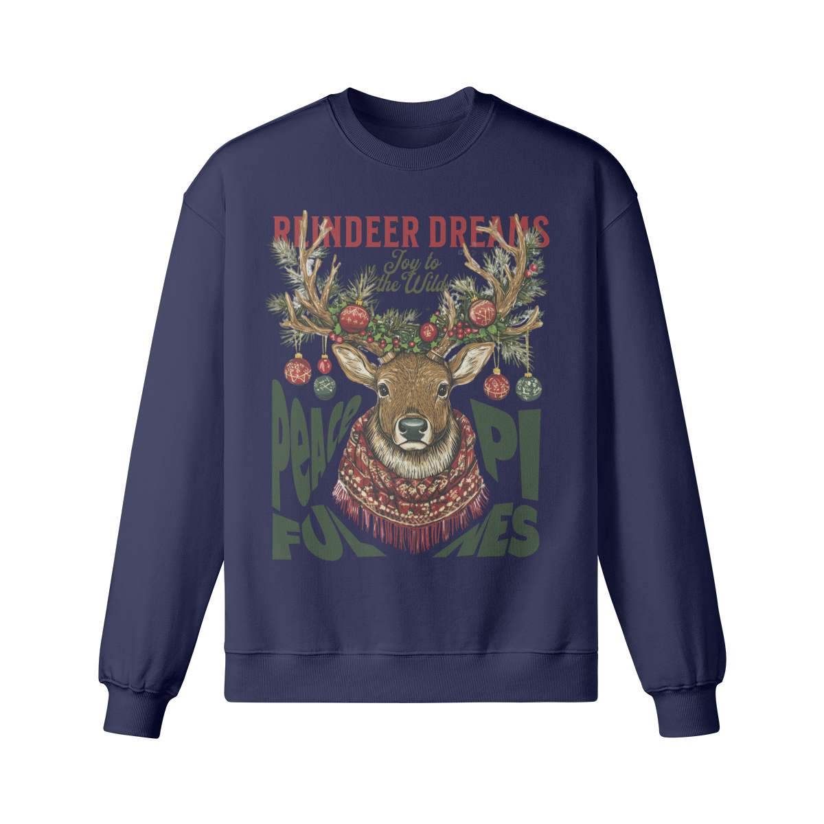 Oversized Christmas Sweatshirt - Reindeer Dreams Design - Cozy Winter Holiday Sweater