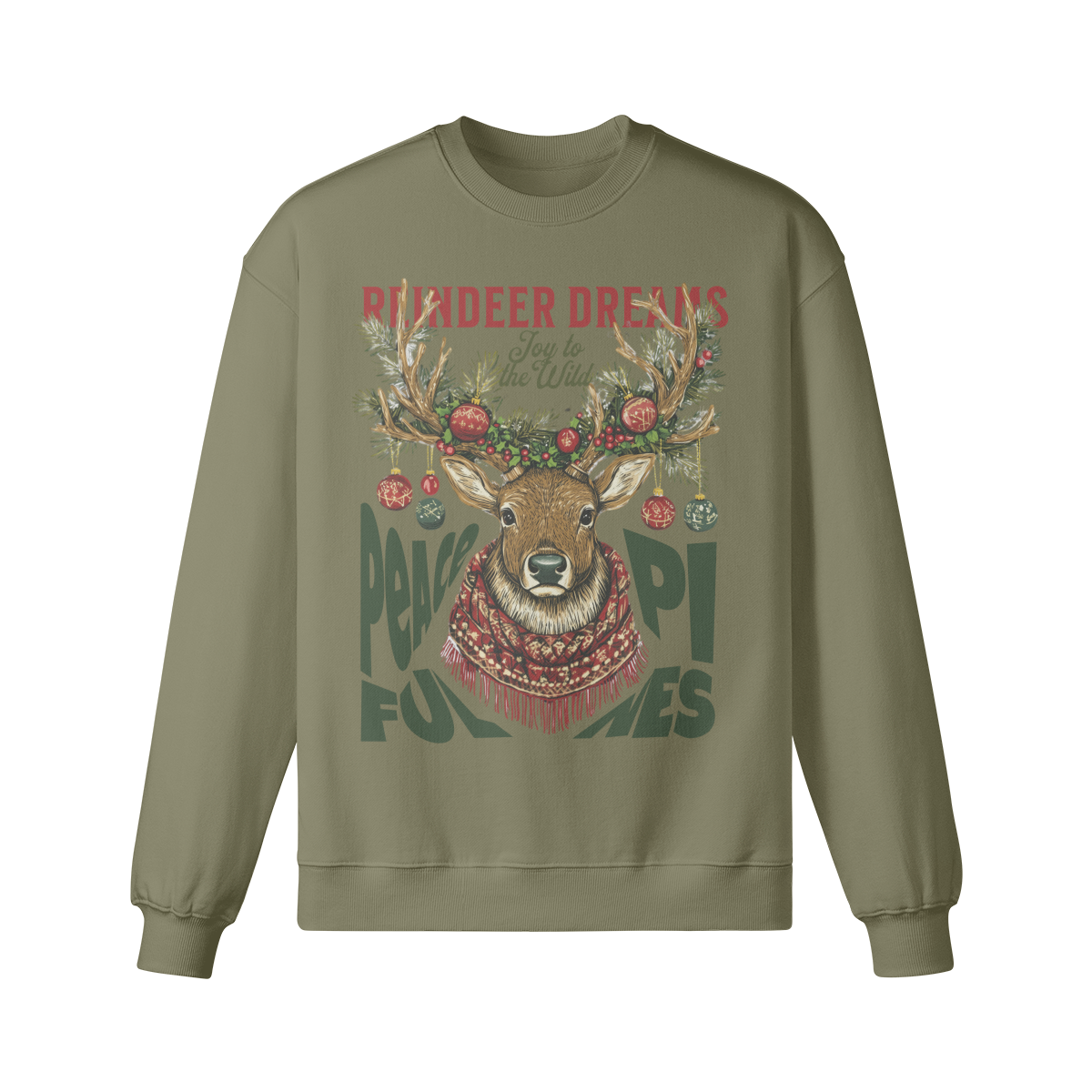 Oversized Christmas Sweatshirt - Reindeer Dreams Design - Cozy Winter Holiday Sweater