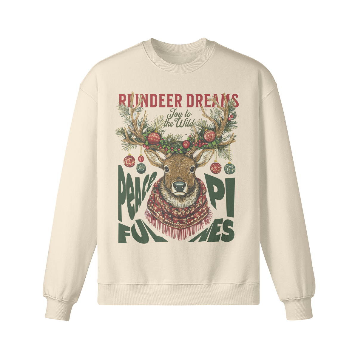 Oversized Christmas Sweatshirt - Reindeer Dreams Design - Cozy Winter Holiday Sweater