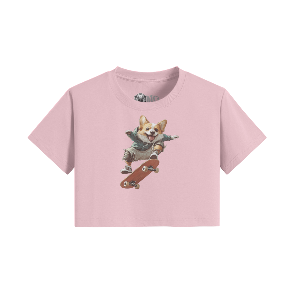 Cute Corgi Skateboard Crop Top - Trendy Streetwear for Animal Lovers