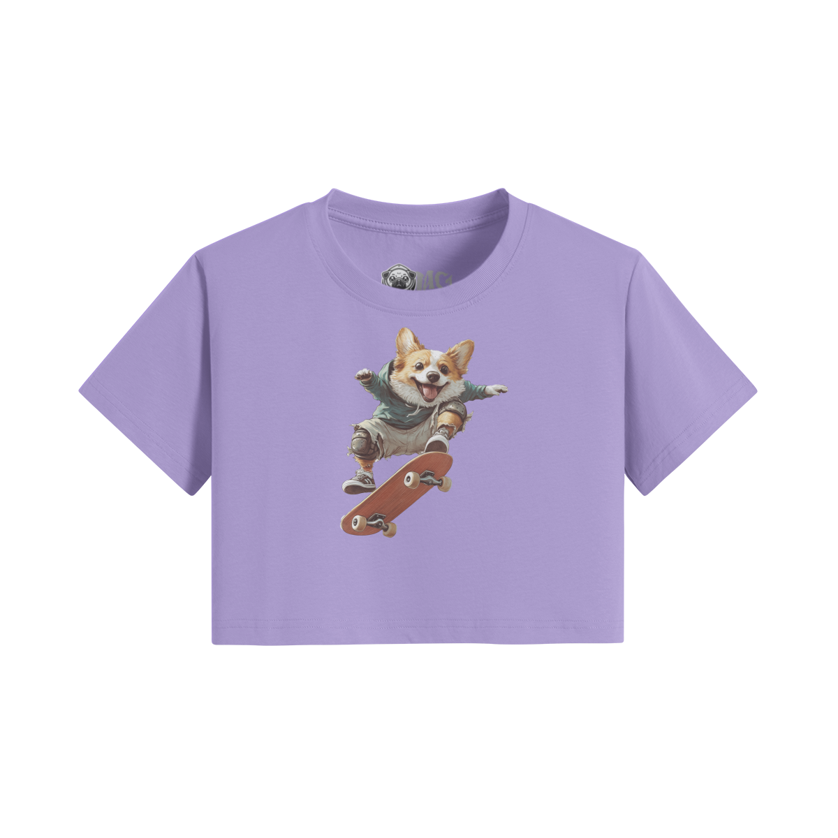 Cute Corgi Skateboard Crop Top - Trendy Streetwear for Animal Lovers