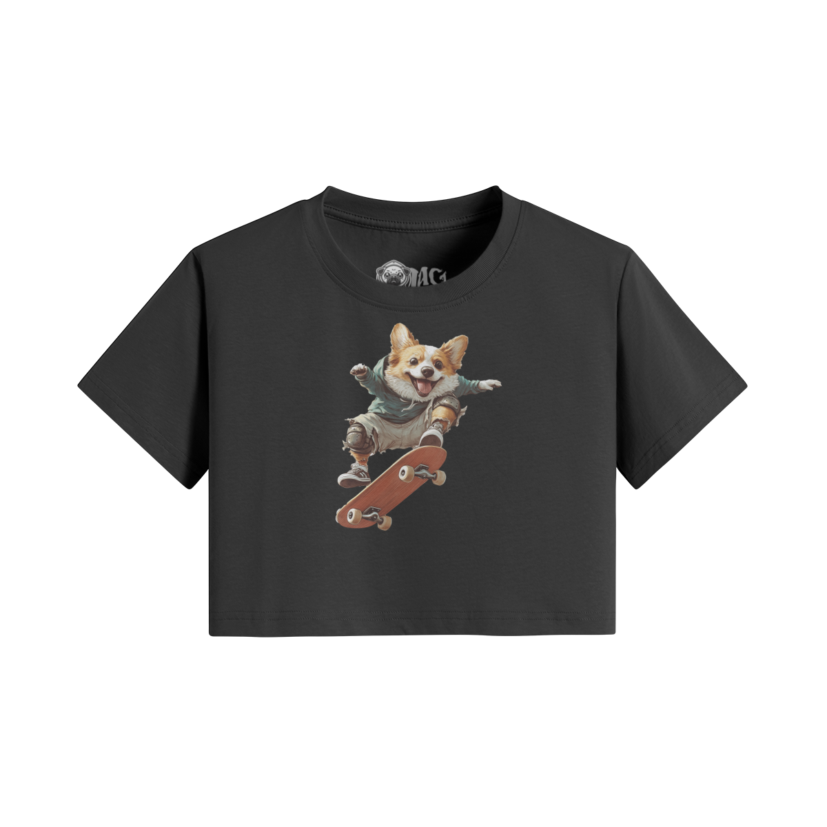 Cute Corgi Skateboard Crop Top - Trendy Streetwear for Animal Lovers