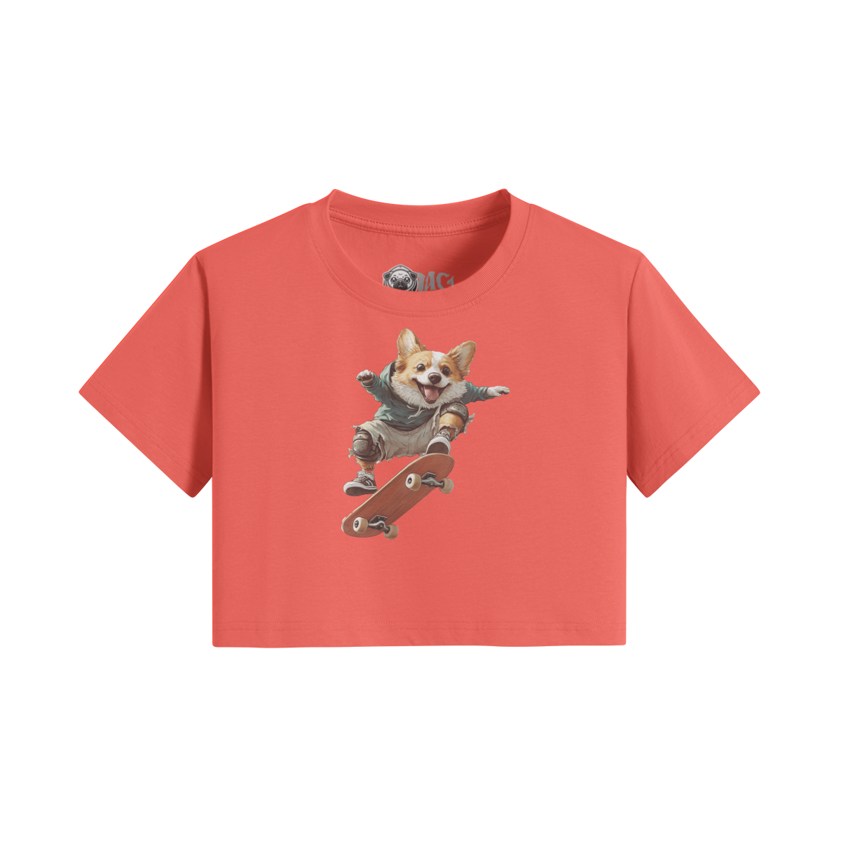 Cute Corgi Skateboard Crop Top - Trendy Streetwear for Animal Lovers