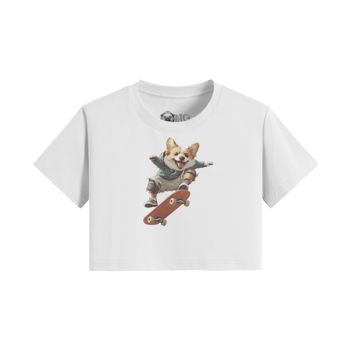 Cute Corgi Skateboard Crop Top - Trendy Streetwear for Animal Lovers